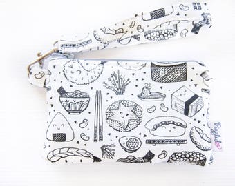 Mini Wristlet Coin Purse / Phone Case and Waterproof Lining - Sushi