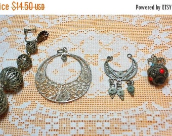 SUMMER SALE Destash Craft Lot of Vintage Salvaged Silver Cannetille Wirework Jewelry Parts and Pieces
