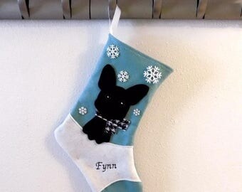 CHRISTMAS IN JULY Black French Bulldog Dog Personalized Christmas Stocking by Allenbrite Studio