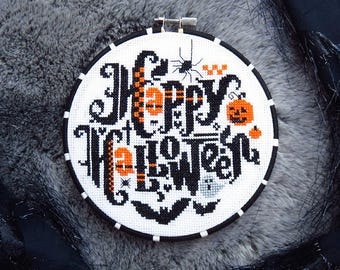 NEW PDF Happy Halloween cross stitch patterns by Lucky Star Stitches at thecottageneedle.com October spider jack-o-lantern bat spooky