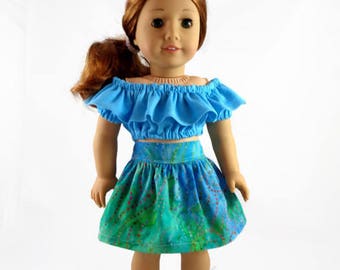 18 inch Doll Clothes, Peasant top and skirt designed to fit like American Girl® doll clothes Summer outfit