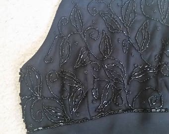 90s prom cross x back backless evening long gown maxi dress Black Beaded XS S M