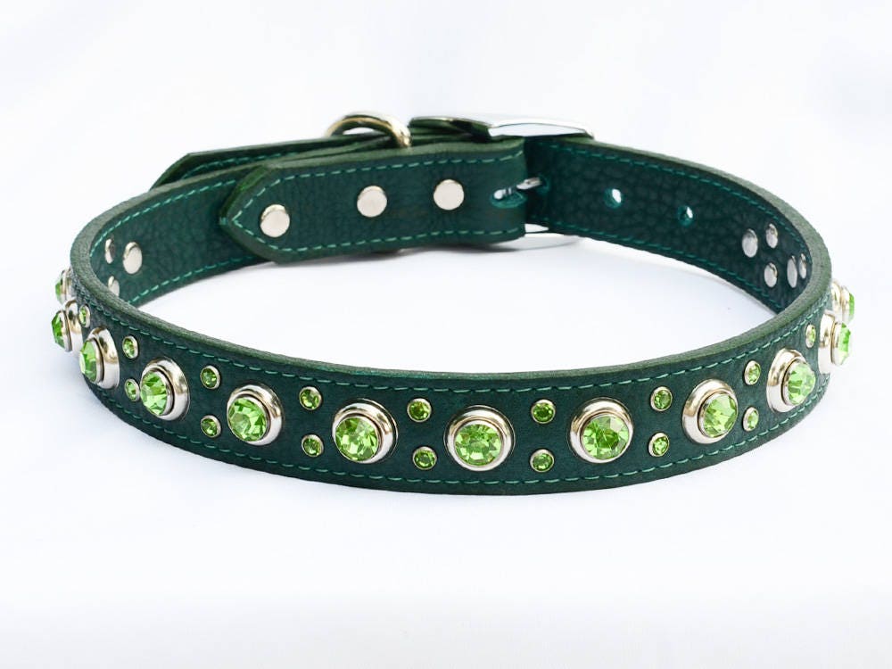 Green Dog Collar XL Leather Dog Collar Green Leather Dog