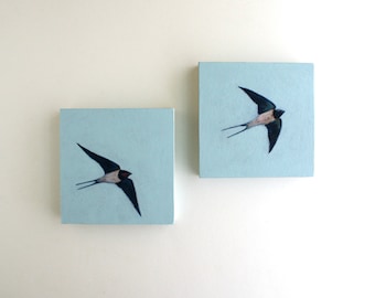 Flying Swallows Diptych Painting