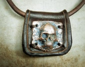 Pirate Skull and Bones necklace - Copper and Leather