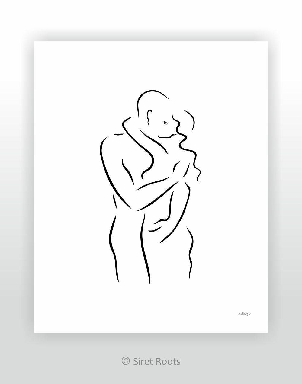 Black And White Line Art Print Minimalist Drawing Of A Couple