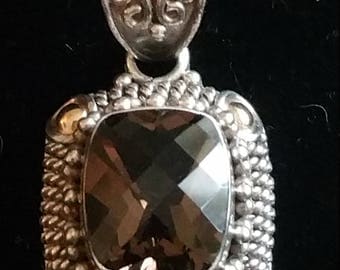 Vintage Sterling silver & 18kt Smokey Quartz Pendant