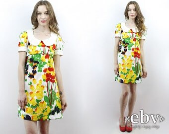 Dolly Dress Babydoll Dress Lolita Dress 60s Mini Dress 60s Floral Dress 60s Dress 1960s Dress 60s Mini Dress Puff Sleeve Dress Mod Dress XS