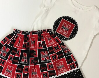 Huskers Girls Skirt / Huskers Skirt / Huskers Football Outfit / Huskers Shirt / Huskers Girls Football Skirt / Nebraska Huskers Girls Outfit