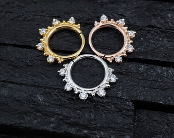CZ diamond five stone with cluster trinity ball hoop Daith earring / Cartilage / Septum ring / Nose ring