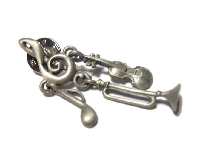 FREE SHIPPING JJ musical instruments lapel pin, music sign brooch tie pin, treble clef pin, quarter note, violin trumpet, pewter