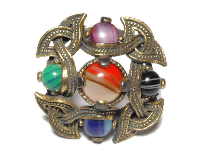 FREE SHIPPING Miracle Celtic brooch, Celtic kilt pin, Irish wedding brooch, agate gemstone fibula, Scottish Celtic cross, antiqued gold tone