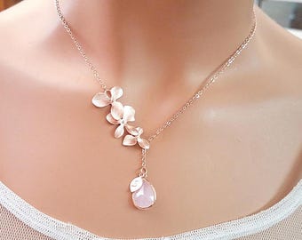 Blush Pink ROSE GOLD Earrings, Flower Earrings, Clear, Champagne, Peach, Sapphire Navy, Orchid earrings, Wedding Bridesmaids Gift