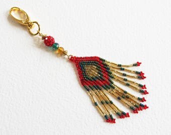 Bijou de Sac - Porte-clé Tissage de Perles - Tradition amérindienne peyote - Bijou créateur en pièce unique