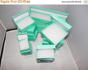 On Sale Cotton filled Jewelry Boxes Lot of 50 Assorted Size, Teal Presentation boxes