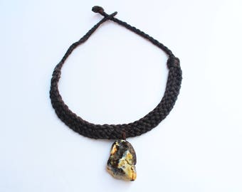Adult Amber collar/ Adjustable amber necklace/ Raw amber necklace/ Natural stone collar/ Pagan Jewelry/ Tribal collar