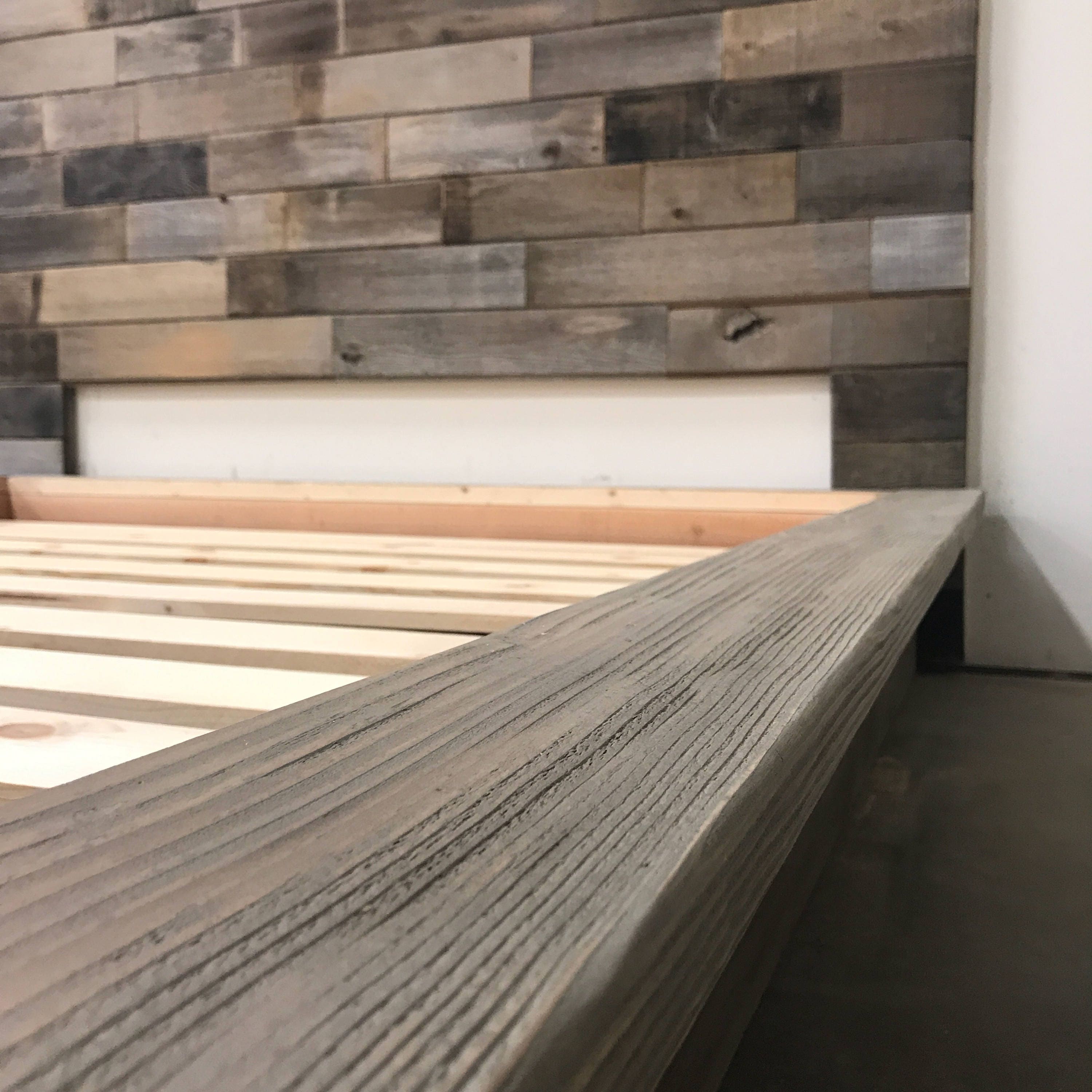 Weathered driftwood finish platform bed base CA King King