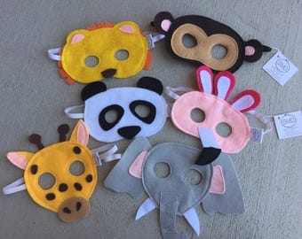 Zoo Animals Mask 3 or 6 Packs - Felt Masks, Elephant, Panda, Flamingo, Monkey, Giraffe, Lion, Dress Up, Costume, Party Favors, Halloween