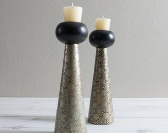 Vintage Candlesticks Wooden Quatrefoil Candle Holder Set of 2