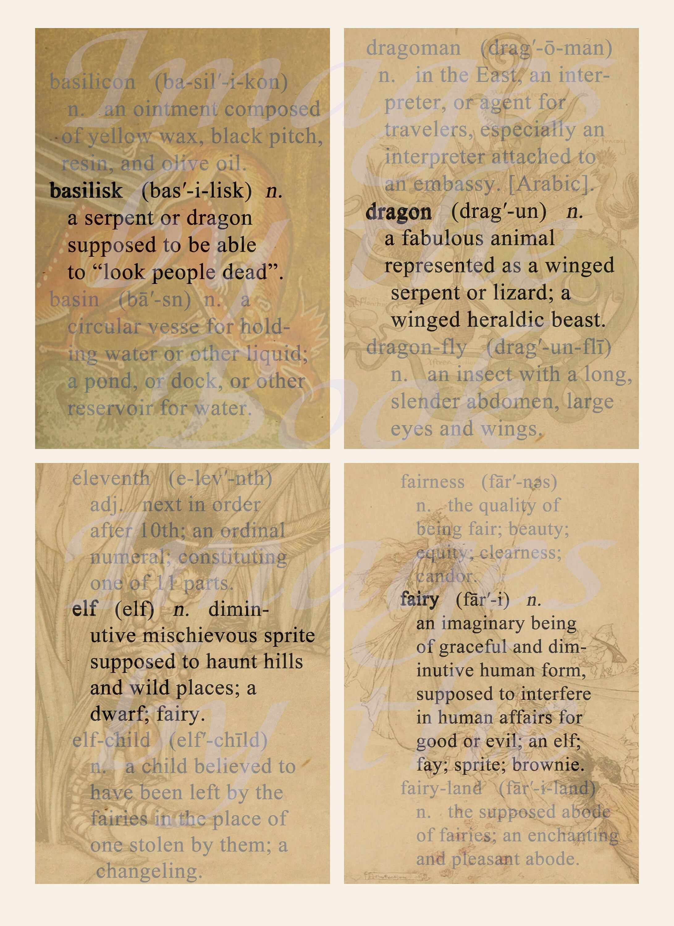 Fantasy Defined, Dictionary Definition Printables, POSTCARD SIZE, (3.5