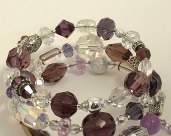 Beaded wire wrap purple bracelet