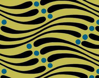 Designer Fabric -Atomic Garden - Black Waves, Dot Fabric - Choose Gold or Teal - Quilting Cotton, Cotton Yardage -Fat Quarter, By The Yard
