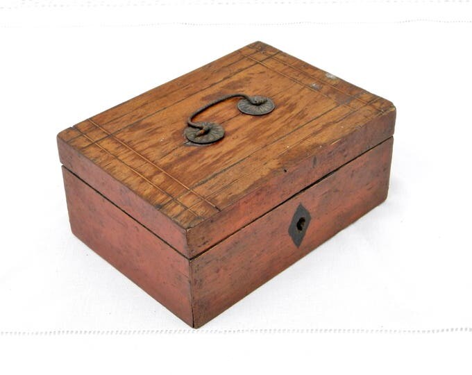 Antique French Oak Box with Metal Handle on the lid, French Country Decor Money Bank, Jewellery / Jewelry / Trinket Box Made of Wood