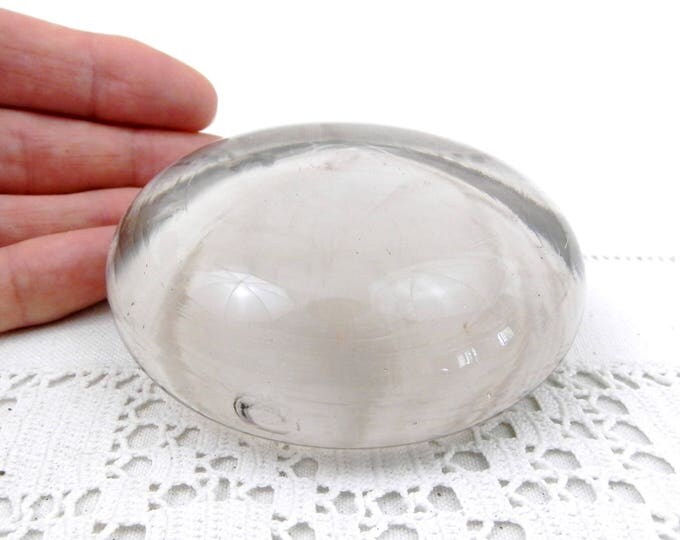 Antique Round Flat Clear Glass Paperweight from France, Magnifying French Glass Weight, Shabby Chateau Cottage Chic, French Country Decor