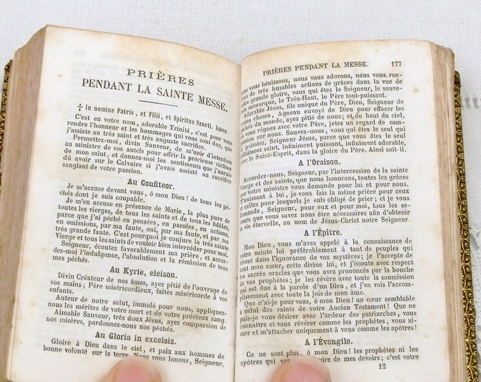 Antique Religious Book with Leather Cover Decorated with Gold Stars "Imitation Sainte Vierge" 1859 The Imitation of the Blessed Virgin Mary
