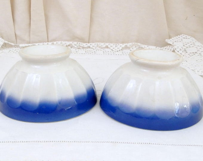 2 Antique Large Blue and White Coffee Bowls with Scalloped Sides from France, French Farmhouse Ceramic Café au Lait Bowl, Country Latte Bowl 2 Antique Large Blue and White Coffee Bowls with Scalloped Sides from France, French Farmhouse Ceramic Café au Lait Bowl, Country Latte Bowl