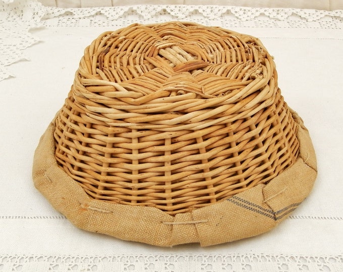 Antique French Boulangerie Wicker Bread Rising Basket / Bread Proofing Basket with Grain Sack Lining, Dough Rising Bowl, French Decor