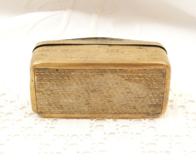 Antique French Victorian Rectangular Small Brass Box Engraved with the Monograms CM, Metal Snuff Box with Initials CM From France, Retro Tin
