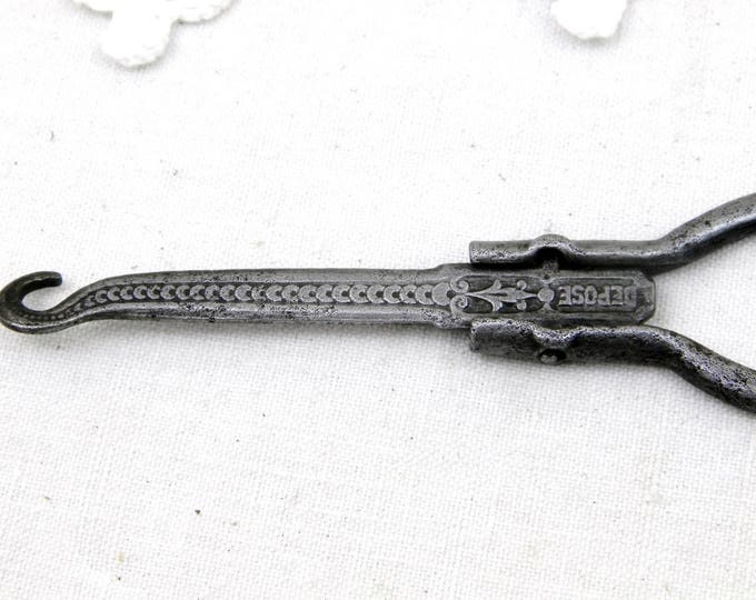 Antique French Decorative Folding Iron Metal Button Hook, 19th Century Traveling Clasp Locker From France, Victorian Buttonhook