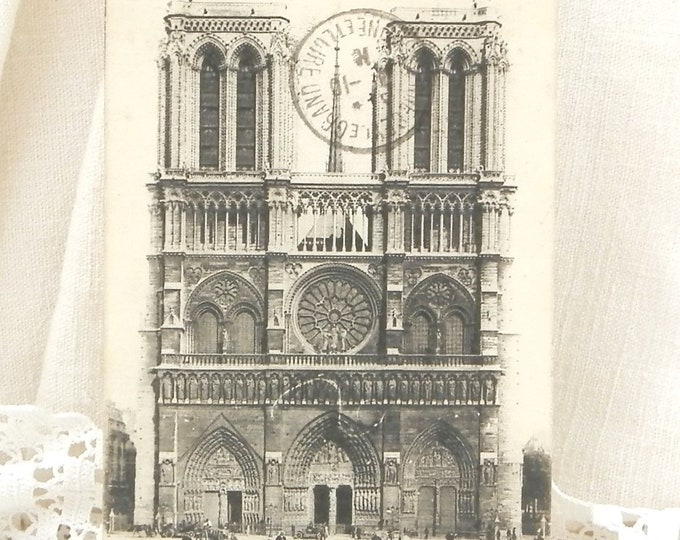 Antique French Black and White Postcard of Notre Dame de Paris Posted in 1916 from Place de la Bourse, Parisian Decor, Deltiology France