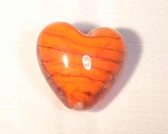 Heart lampwork glass orange beads 20x20mm