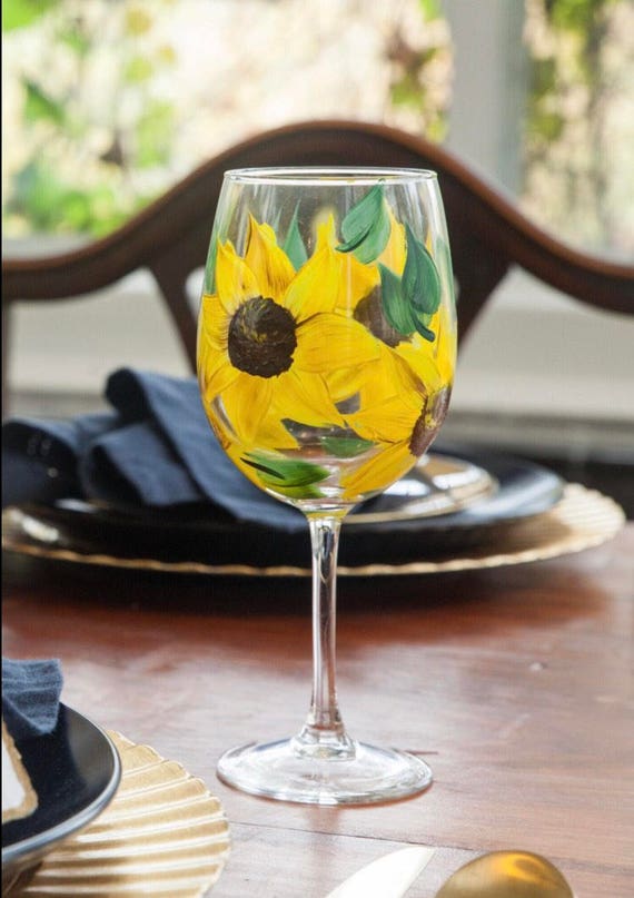 Hand Painted Wine Glass Sunflower Gift Idea Sunflower Wine