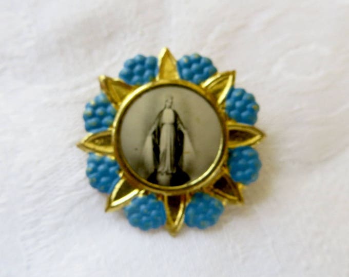 Vintage Virgin Mary Brooch, Blessed Mother Religious Pin, Religious Jewelry