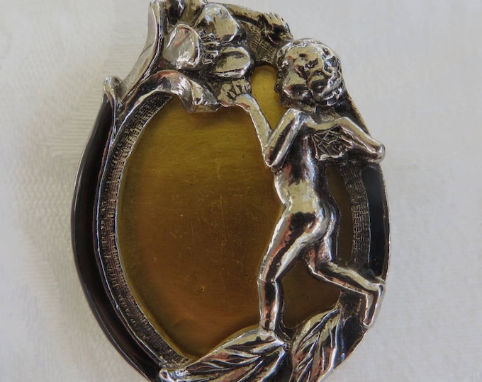 Art Nouveau Angel Brooch, Vintage Photo Pin, Cherub Brooch, Fairy Jewelry