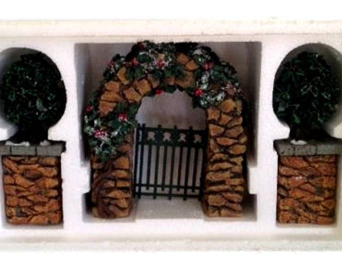DEPT 56 Stone Corner Post With Holly Trees and Stone Archway, Department 56 Village Accessories, Retired 52649, 3 Piece Set