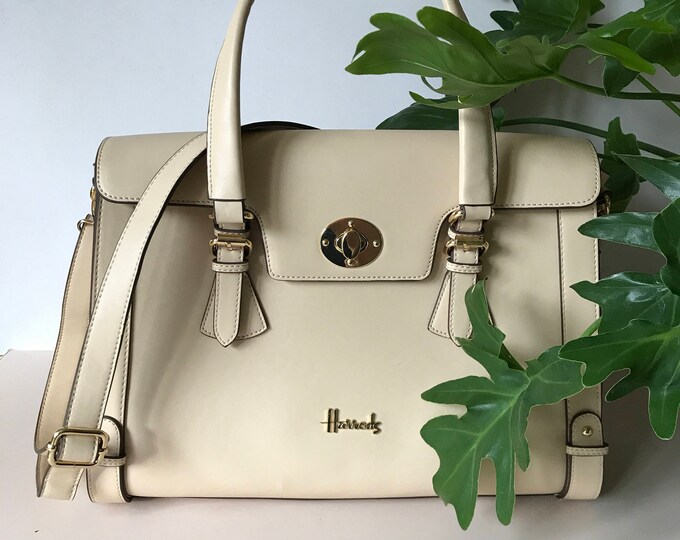 Harrod's of Knightsbridge Cream Leather Bag