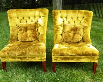 Vintage chartreuse velvet accent chairs-Set of 2