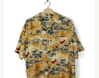 ON SALE Vintage Men's Rayon Hawaiian Shirt from 90's/Hawaiian Shirt/Beige Yellow*