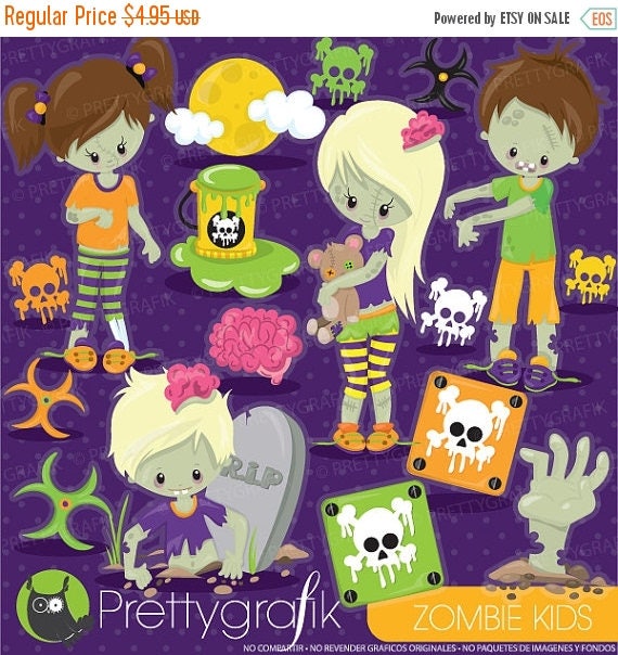80% OFF SALE Halloween zombie kids clipart commercial use, vector graphics, zombie digital clip art, digital images - CL916 Il_570xn