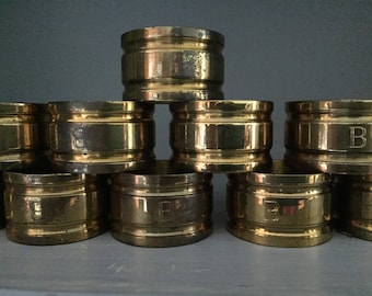 12 Vintage Brass Napkin Rings // Rustic Metal Napkin Rings // Monogrammed B Brass Napkin Rings