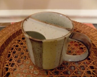 Vintage Stripe Pottery Mustache Saver Coffee Mug