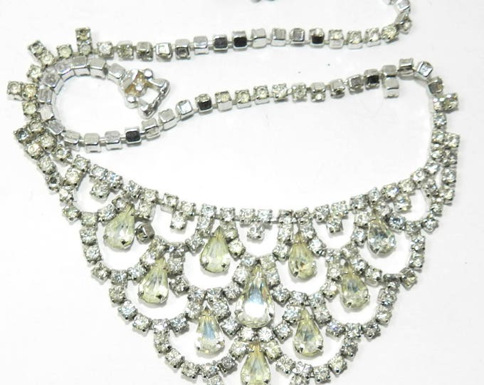 Kramer of NY 1950s Rhinestone Glass Necklace Costume Jewelry Bridal Necklace Vintage Wedding Gift for Her New York Fashion Bib Necklace