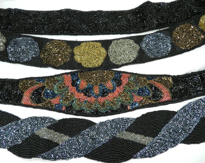 ALL 4 ONE PRICE, Vintage 1980s glass beaded ladies fashion belt accessory, 31 inches and 35 inches, cumber buns