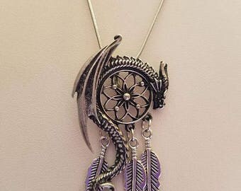 Silver Dragon Dream Catcher Necklace