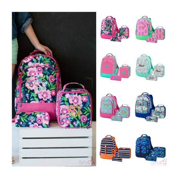 Monogrammed Matching Backpack Lunchbox Pencil Case Set Girls