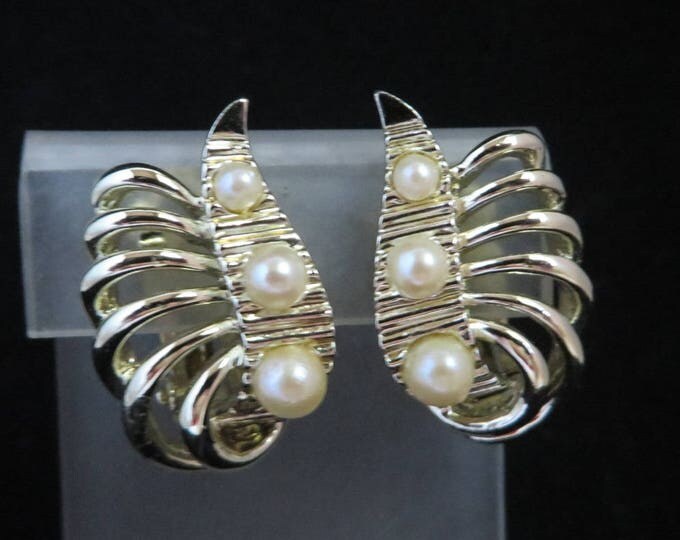 Vintage Marboux Earrings, Marcel Boucher Earrings, Goldtone Faux Pearl Earrings, Signed Designer Clip-on Earrings Vintage Marboux Earrings, Marcel Boucher Earrings, Goldtone Faux Pearl Earrings, Signed Designer Clip-on Earrings